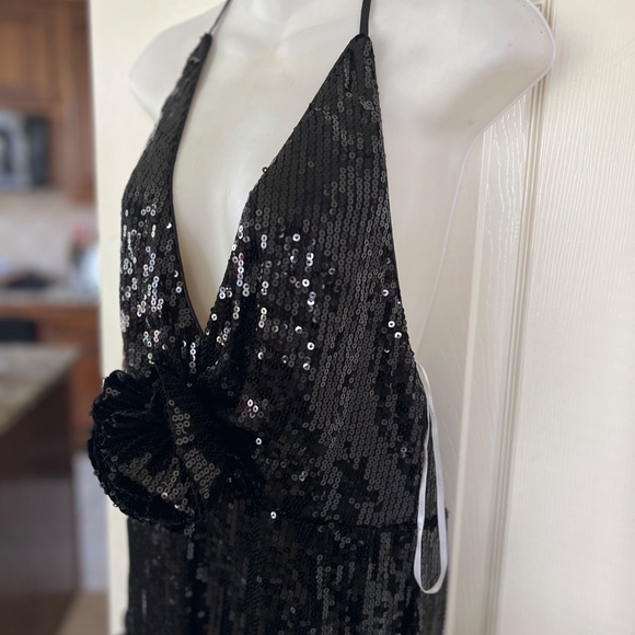 Lulus Black Sequin Rosette Halter - Picture 6 of 13